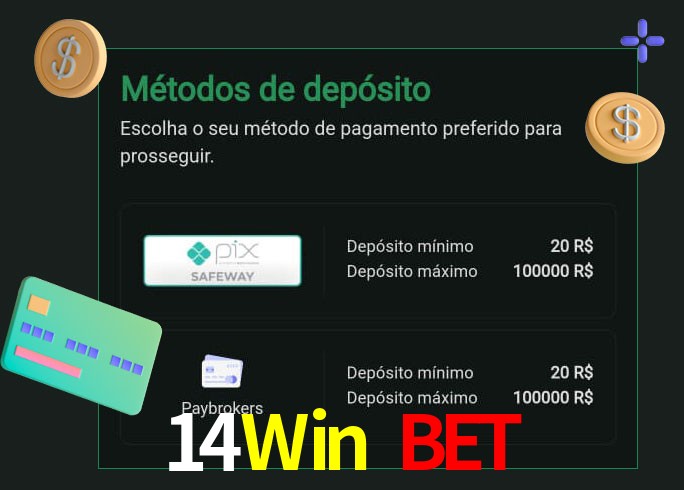 O cassino 14Win Bet oferece uma grande variedade de métodos de pagamento